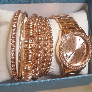 Rose gold watch bracelet set